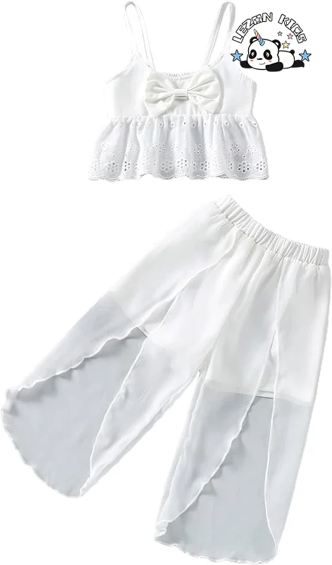 LEZONKIDS - Atacado de Alta Qualidade branco puro casual lindo pequenas flores conjuntos de roupas de verão para meninas